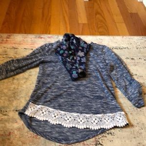 3/4 sleeved top with built in scarf + lace bottom